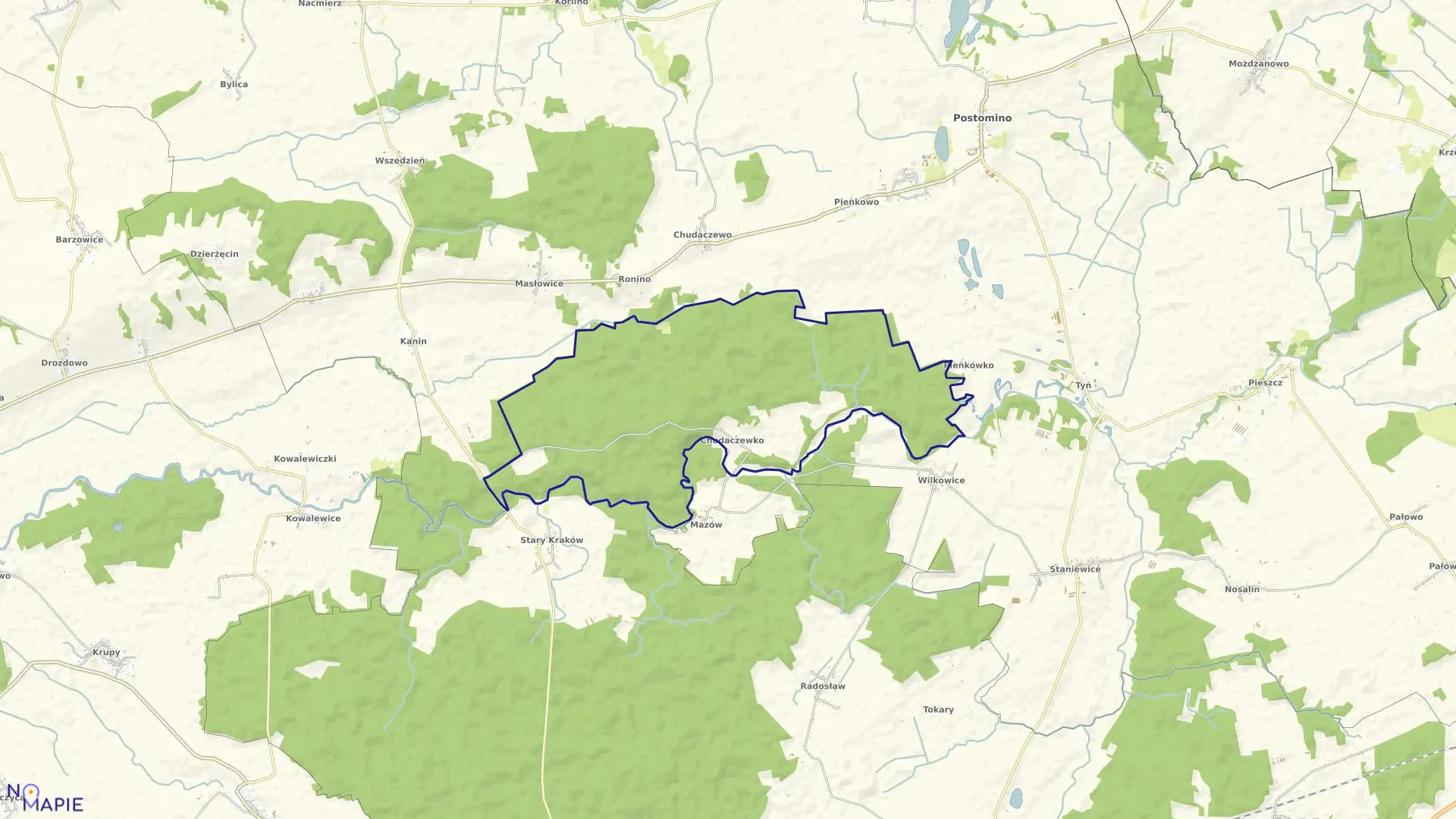 Mapa obrębu Chudaczewko w gminie Postomino