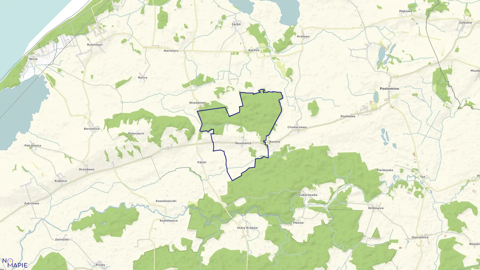 Mapa obrębu Masłowice w gminie Postomino