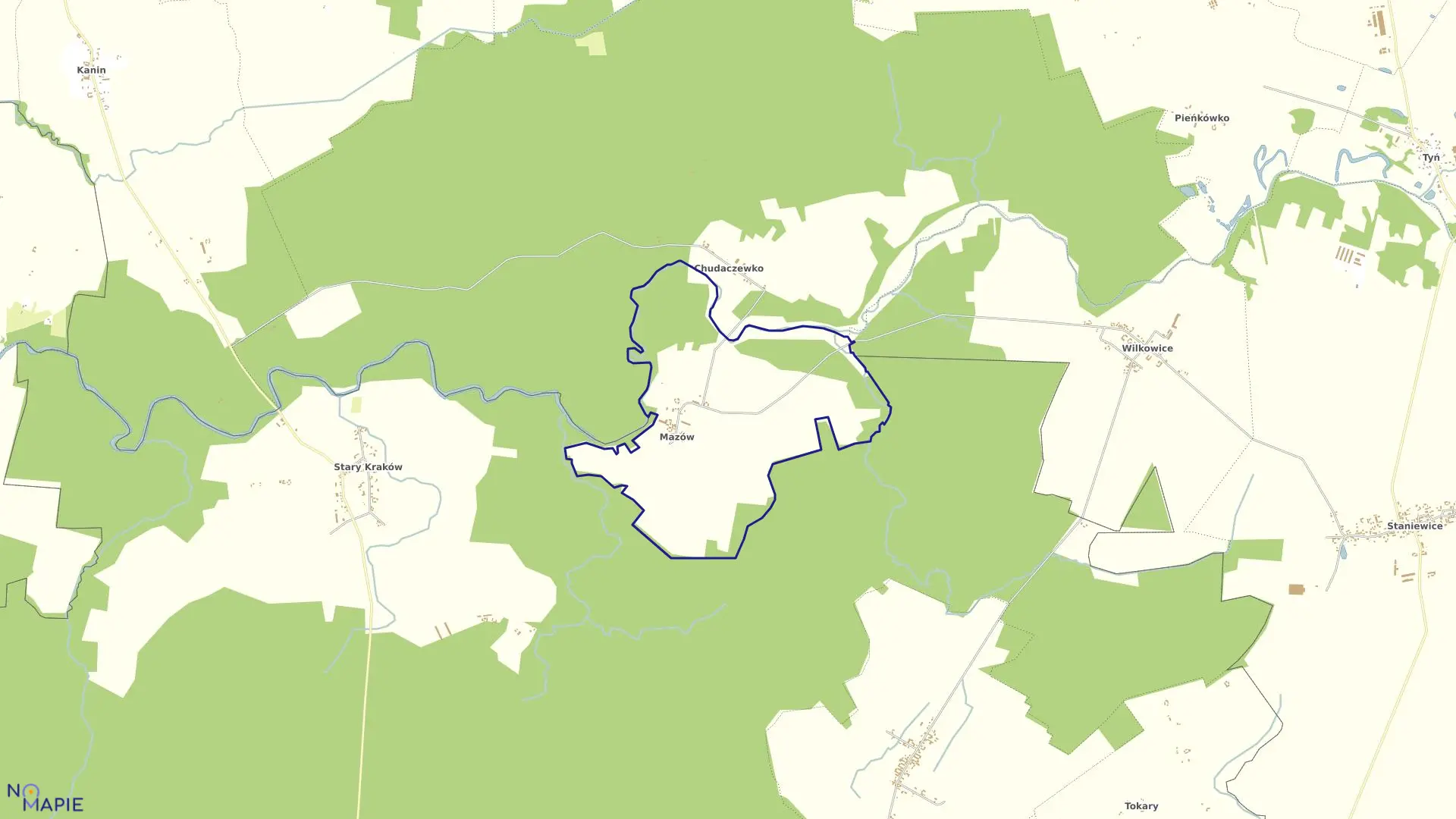 Mapa obrębu Mazów w gminie Postomino