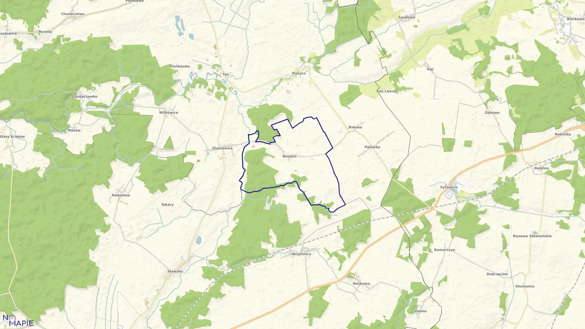 Mapa obrębu Nosalin w gminie Postomino