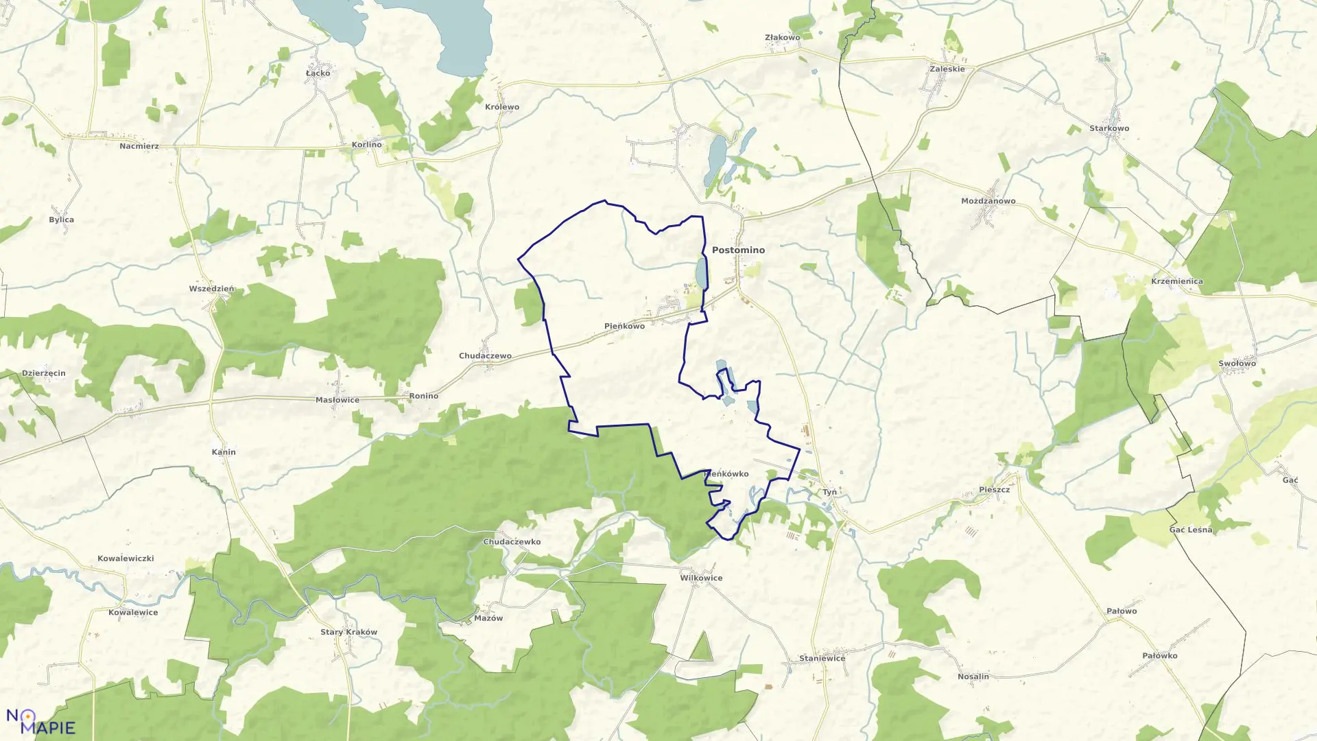 Mapa obrębu Pieńkowo w gminie Postomino