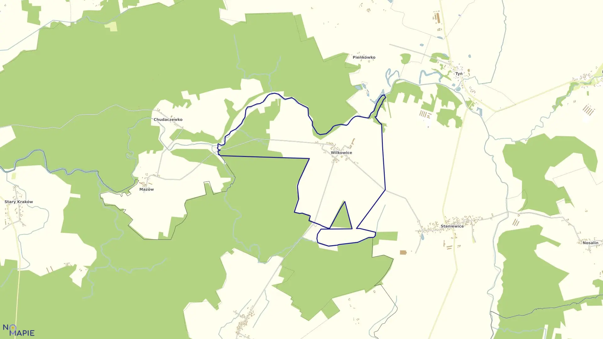 Mapa obrębu Wilkowice w gminie Postomino